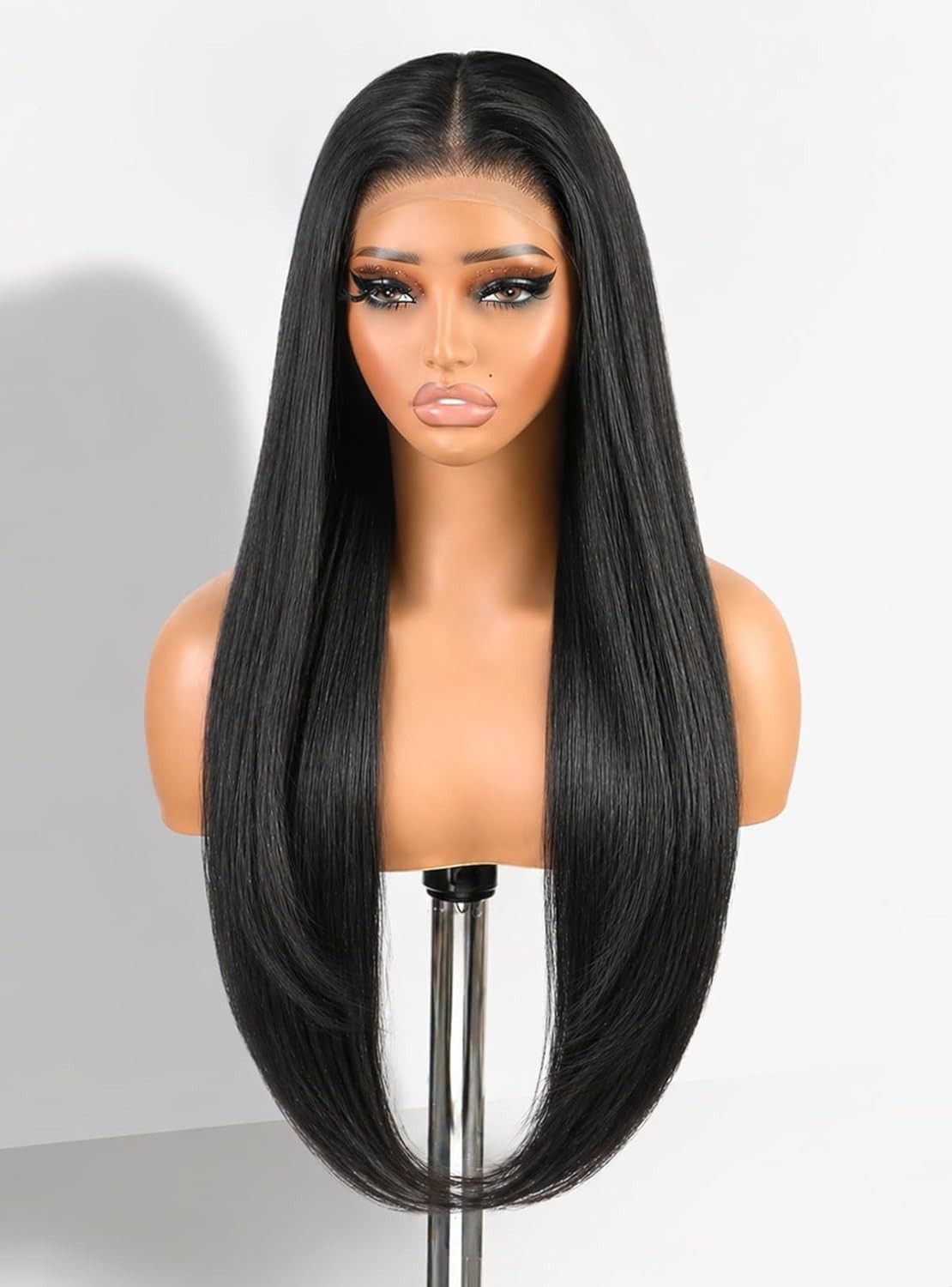 30-Inch Black Lace Front Wig with Pre-Plucked Hairline, Glueless Synthetic Hair
