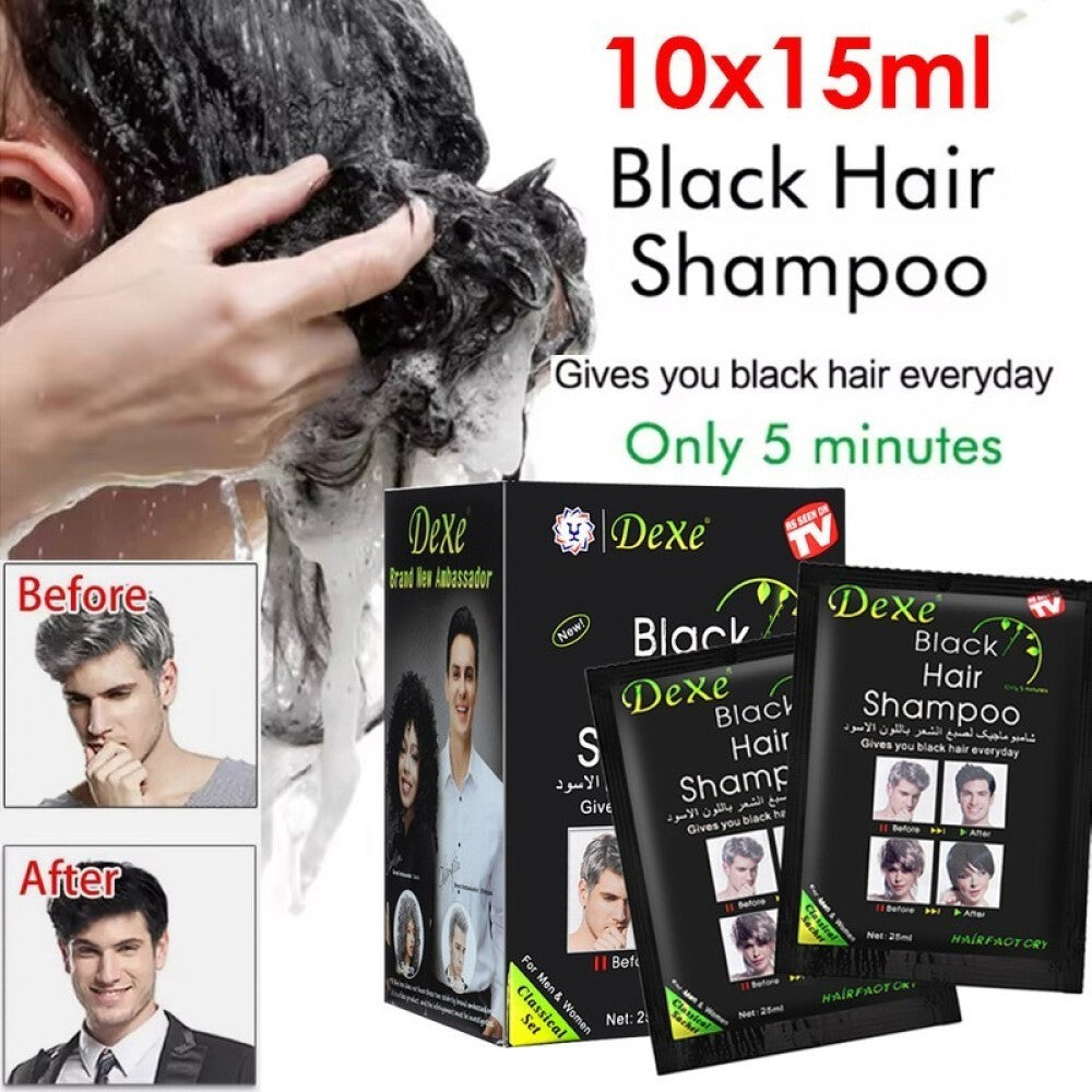 Black Hair Color Shampoo 10/50 Pack Natural Herbal Hair Dye & Restorer