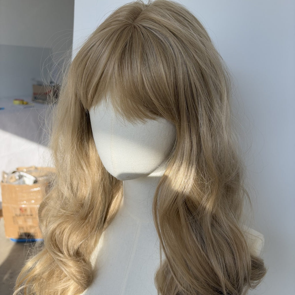 Long Wavy Cosplay Wig with Bangs Blonde Synthetic Hair - Wear & Go