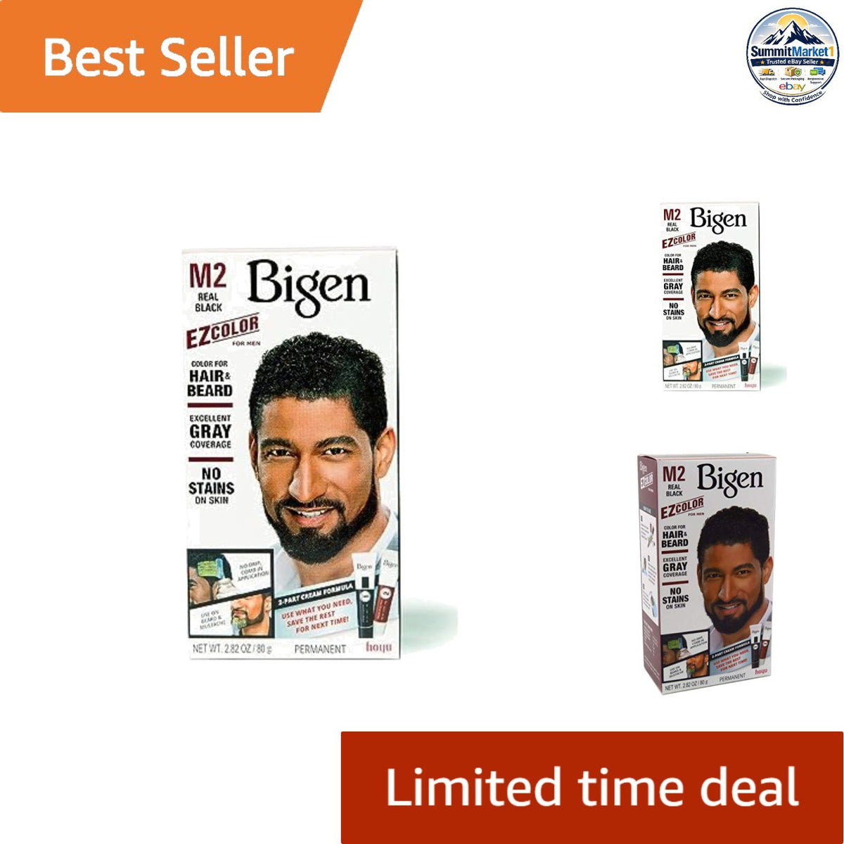 Men's Black Hair & Beard Color Kit No Ammonia 3-Pack - Nourishing Formula