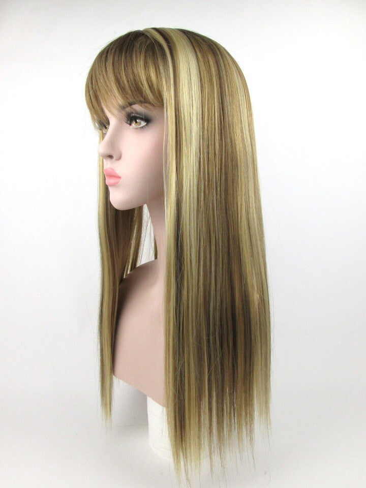 Women's Long Straight Hair Wig with Wispy Bangs - Center Parting
