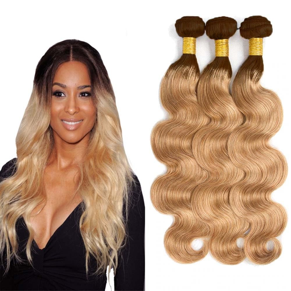 Ombre Blonde Human Hair Bundles 26-30 Inch Double Weft Brazilian Hair