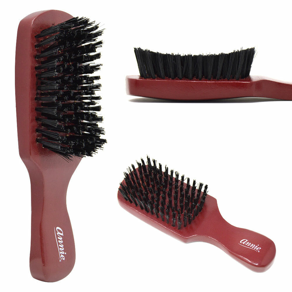 Hard Boar Bristle Wave Hair Brush with Wooden Handle - Curved Styling Tool