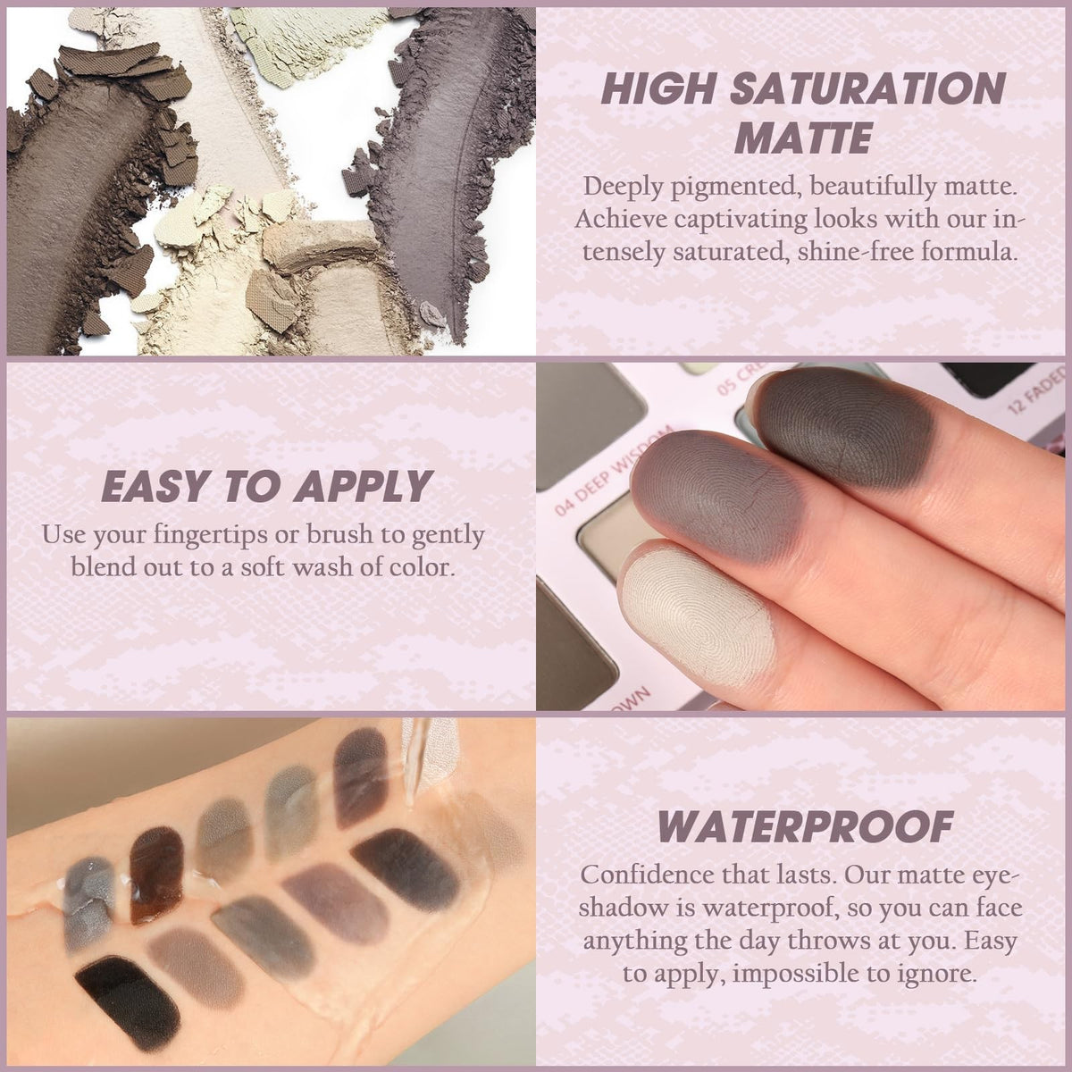 12-Color Matte Eyeshadow Palette for Smoky & Natural Looks - Cool Tones, Long Lasting