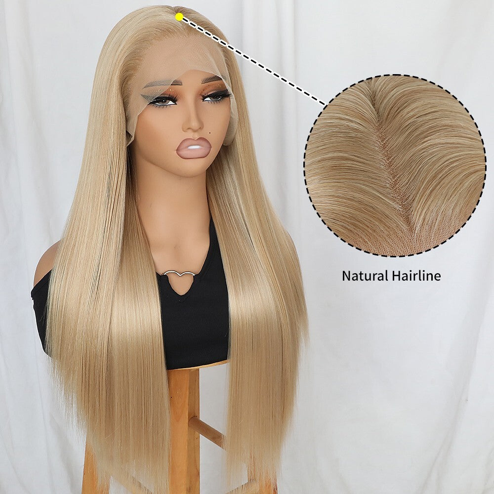 Light Blonde Synthetic Lace Front Wig 13x4 Long Straight Heat-Resistant Women