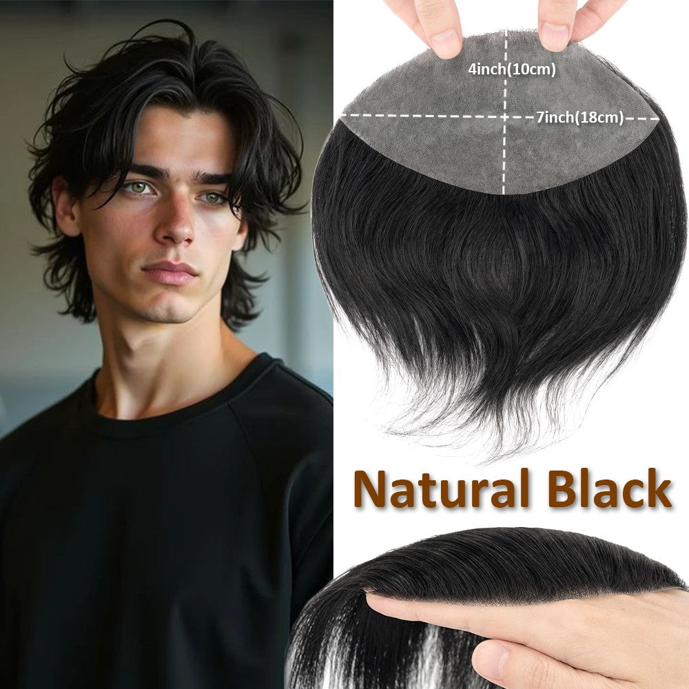 Men's Receding Hairline PU Hairpiece with Human Hair Toupee – Natural Look & Adjustable Fit