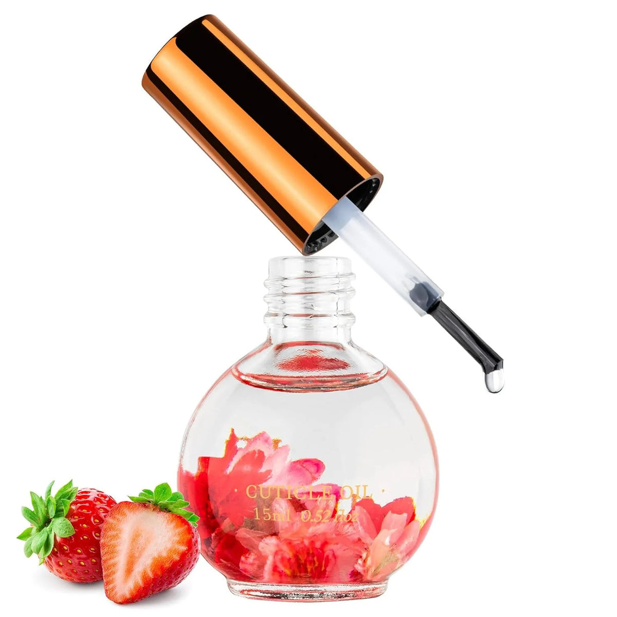 Strawberry Scented Cuticle Oil with Real Flowers - Hydrating Nail Care, 15ml