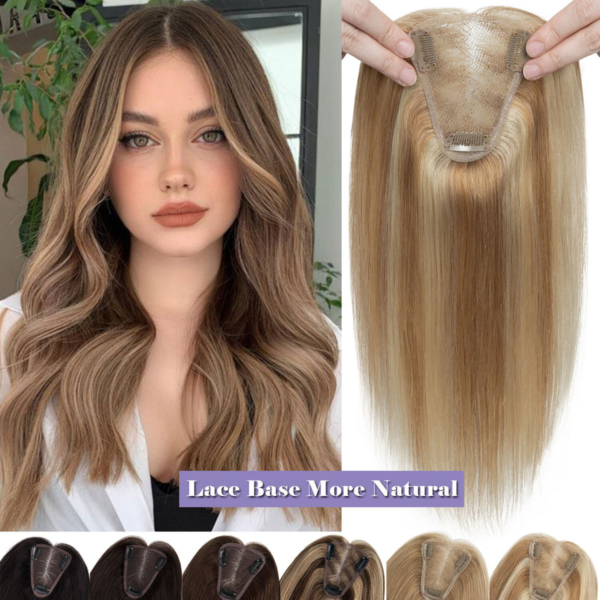 Clip-In Human Hair Topper for Thinning Hair 8x10in Natural Remy Hair
