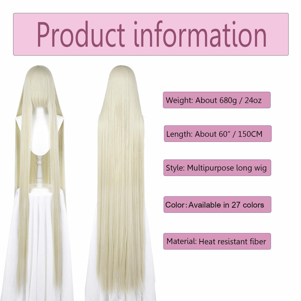 Long Straight Synthetic Wig with Bangs - Cosplay & Halloween Costume