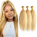 Blonde Human Hair Bundles 26 28 30 Inch Yaki Wave 100% Virgin, Unprocessed