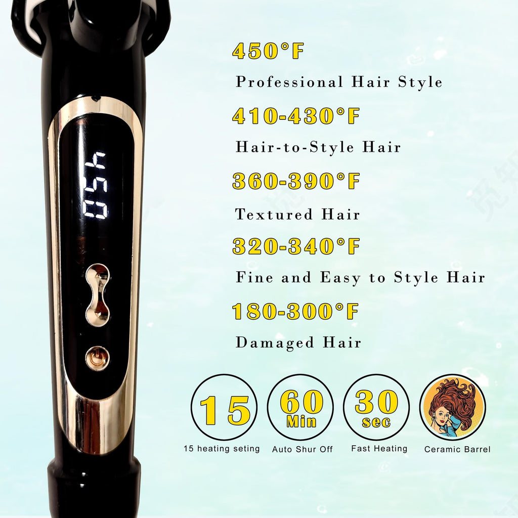 1 Inch Curling Iron with Extra Long Ceramic Barrel for Long & Medium Hair