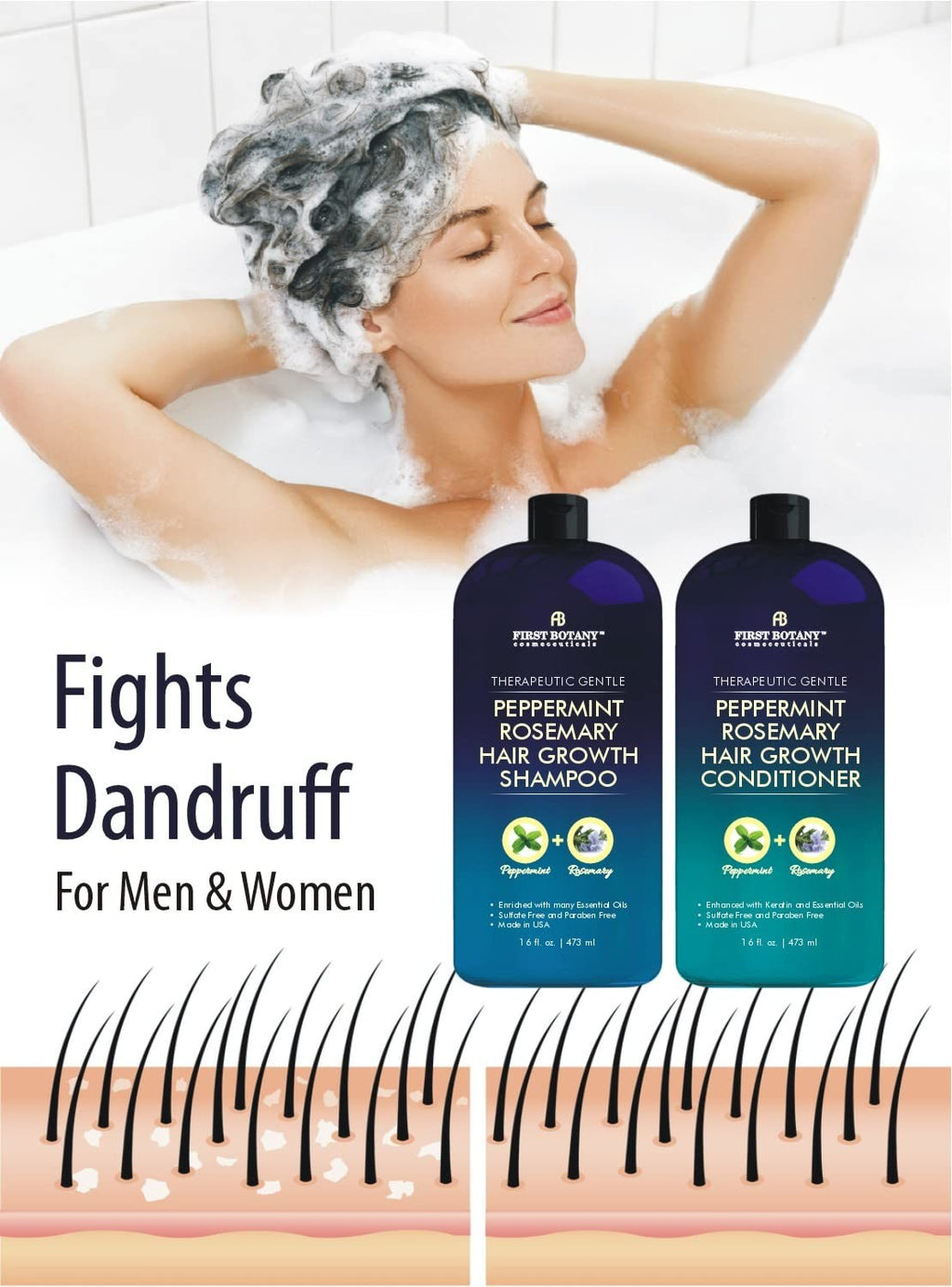 Peppermint Rosemary Hair Regrowth Shampoo & Conditioner Natural Treatment