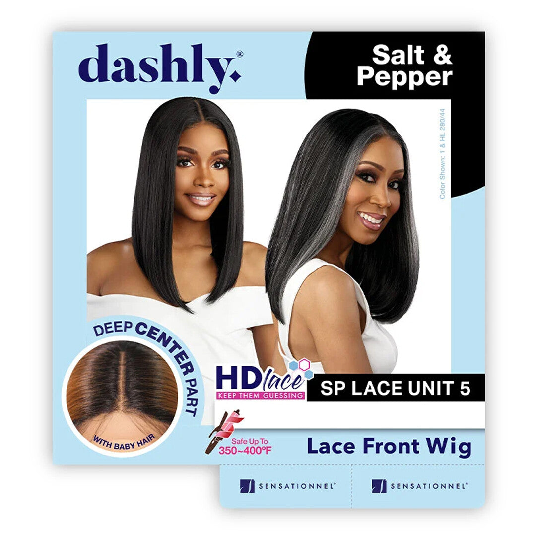 Synthetic Lace Front Wig with Straight Long Bob - Salt & Pepper, Multiple Colors