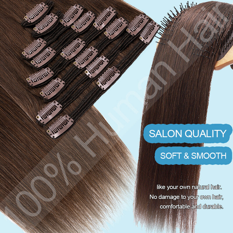 Thick Remy Clip-In Hair Extensions Full Head Double Weft Human Hair