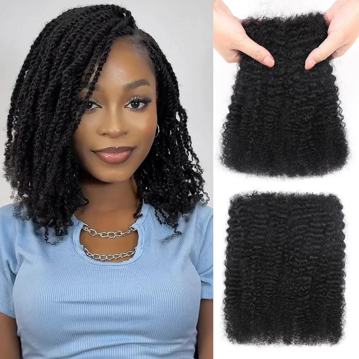 12-Inch Afro Kinky Curly Human Hair Bulk for Dreadlocks & Braids - 2 Bundles