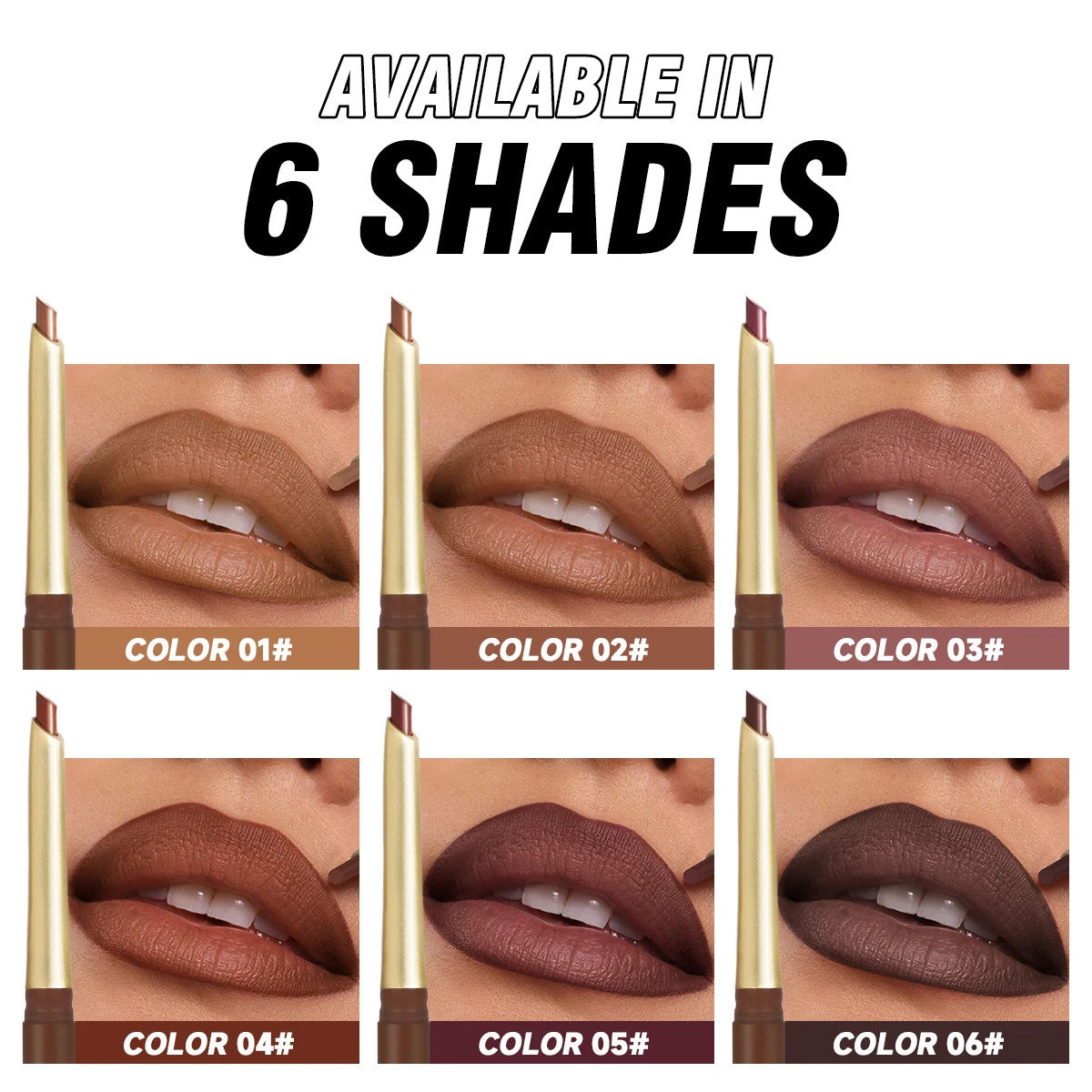 Matte 6-Color Lip Liner Pencil Set Bevel Design for Lip Contour and Nude Looks