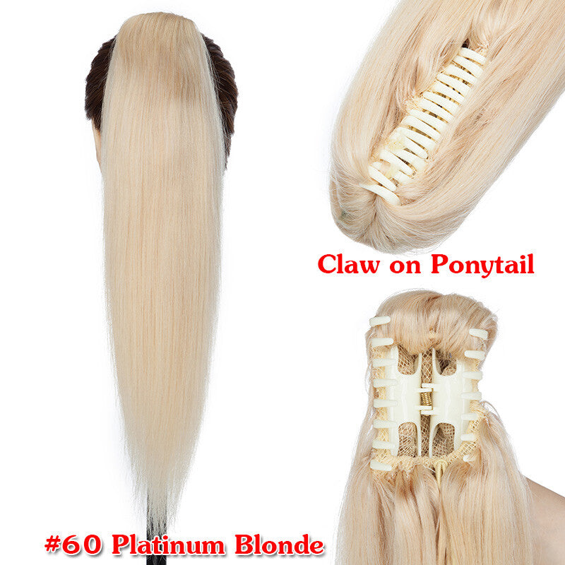 Clip-In Human Hair Ponytail Extensions Wrap Around Thick Hairpiece