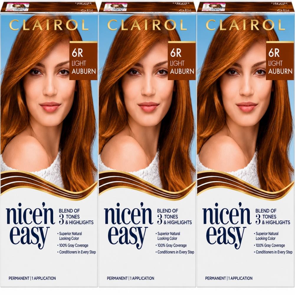 Light Auburn Permanent Hair Color Kit - Pack of 3, 6R Natural Shade