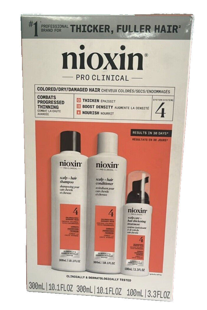 Nioxin Pro Clinical System 4 Hair Treatment Kit for Colored, Dry, Damaged Hair, Thinning Control
