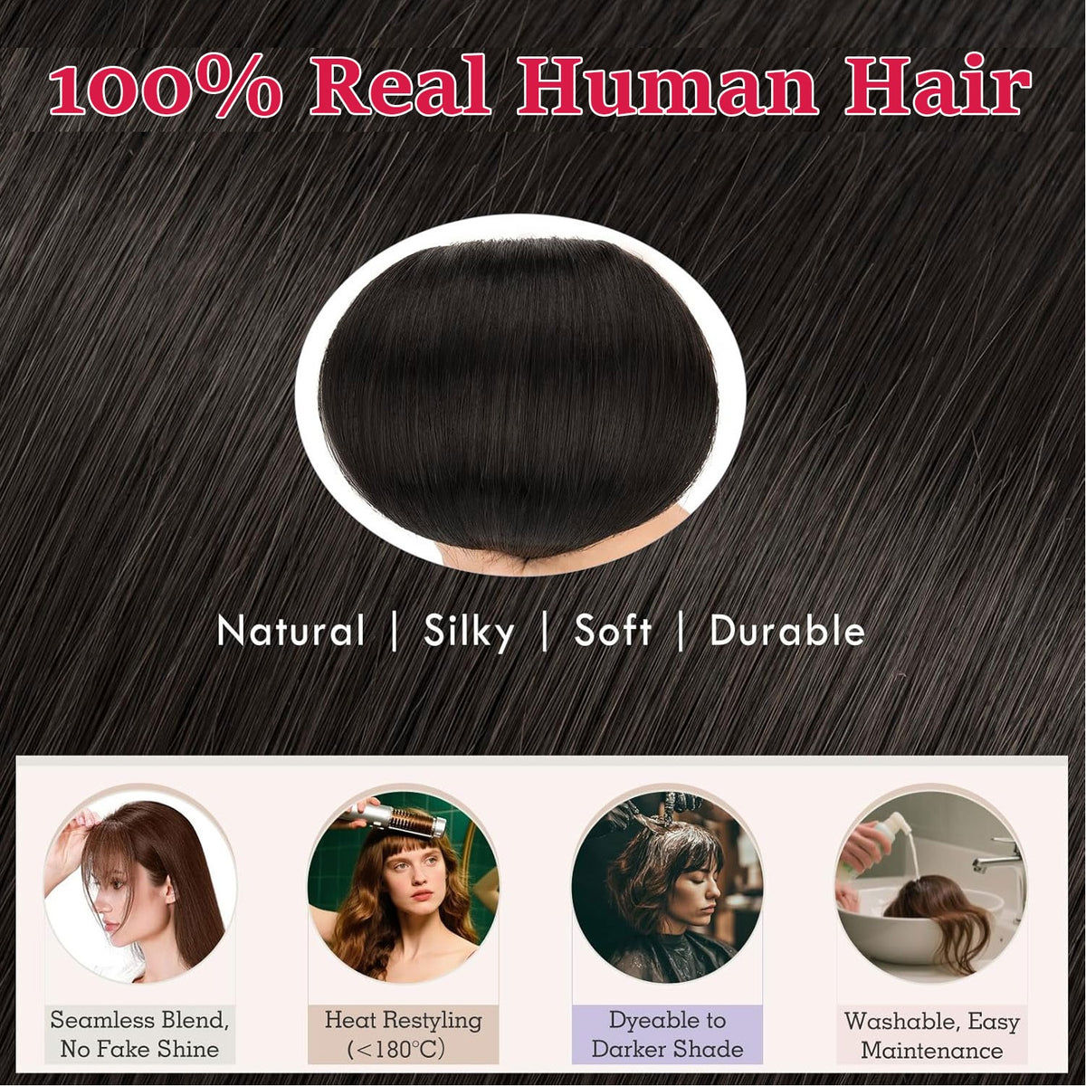 Real Human Hair Topper Clip-In Bangs for Women - Natural Remy Hair
