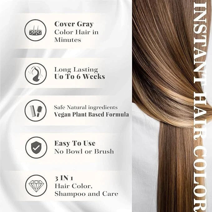 Golden Brown 3-in-1 Hair Dye Shampoo for Gray Coverage - Ammonia-Free, Fast Color