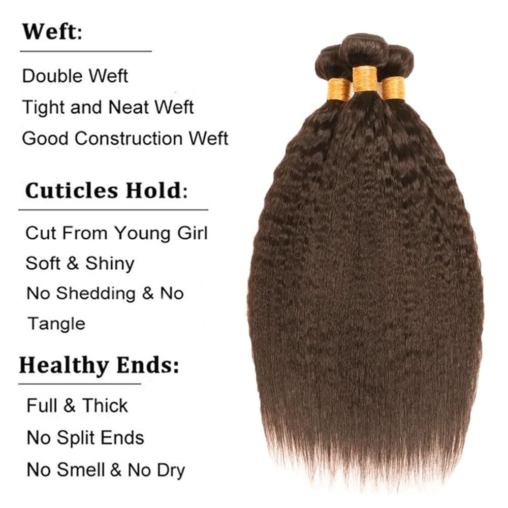 Raivide 24/26/28 Inch Color Bundle Human Hair - Kinky Straight Brown