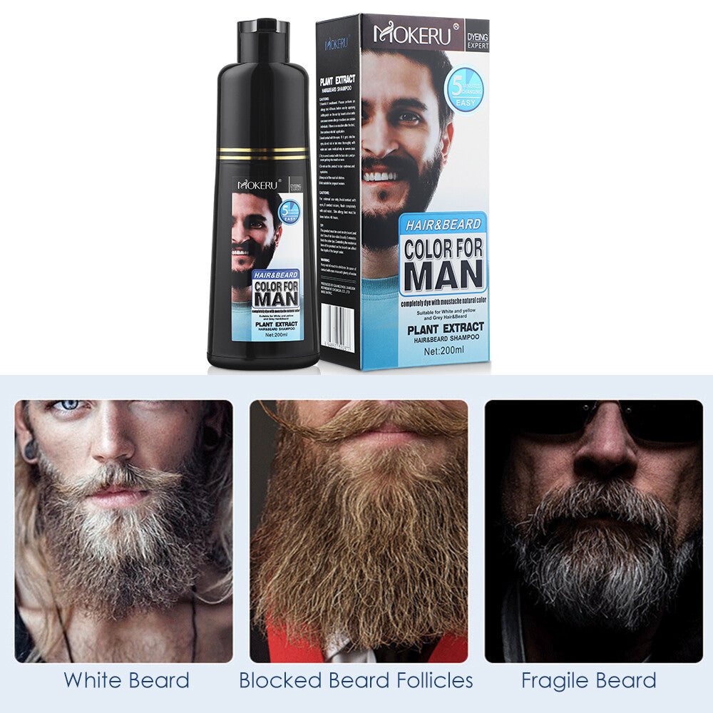 Men's Beard Hair Color Dye Shampoo - Black Darkening, 200ml