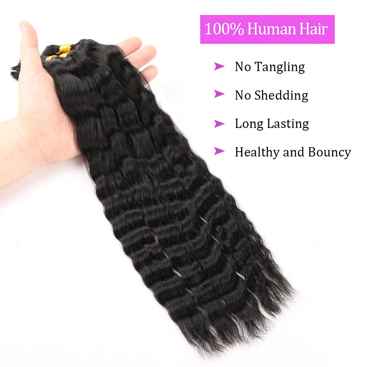 16 Inch Black Human Hair Extensions Wet & Wavy Braiding Hair 100G