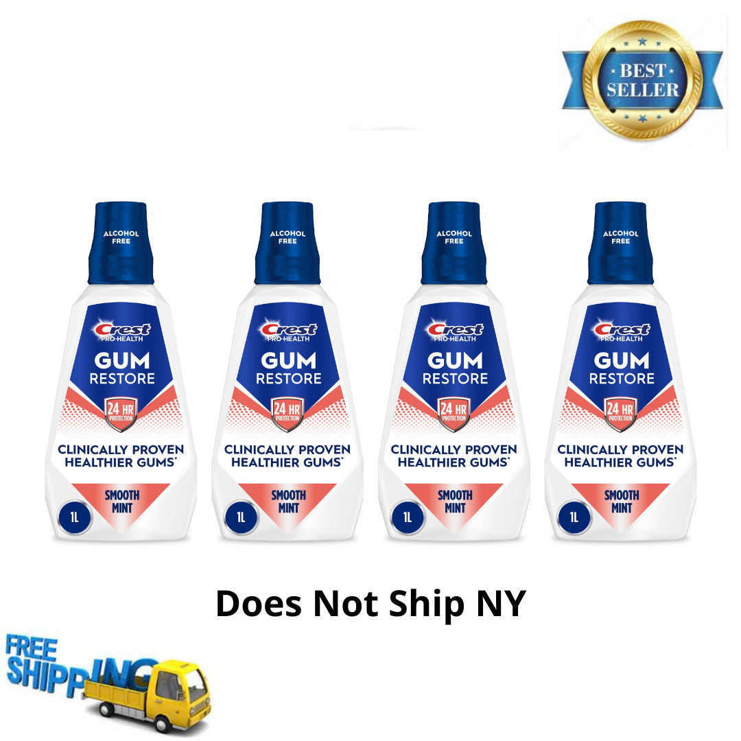 (4 Pack) Crest Gum Restore Mouthwash - Anti-Gingivitis, Plaque & Fresh Breath, Smooth Mint 33.8oz