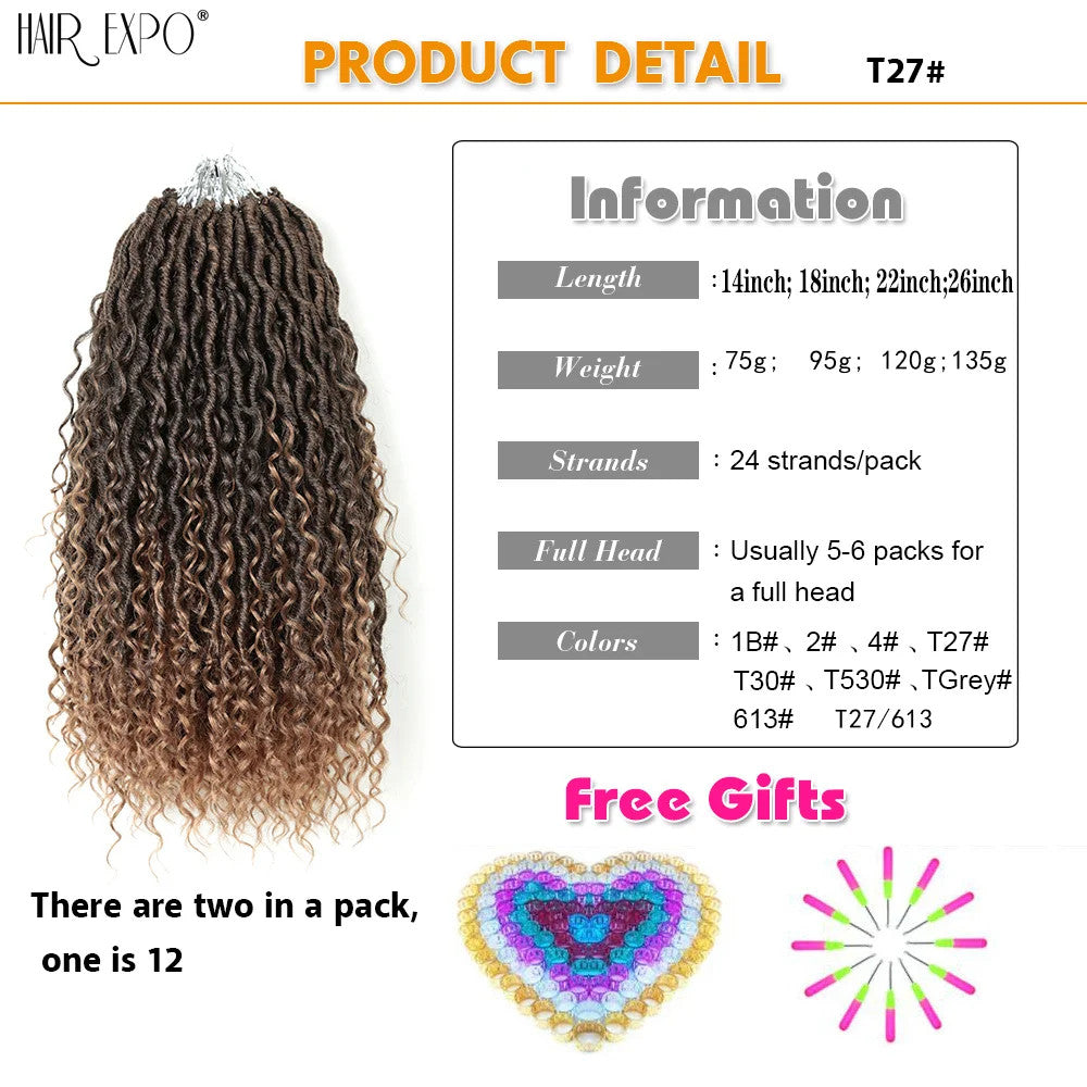Synthetic Curly Faux Locs Crochet Hair Extensions for Women