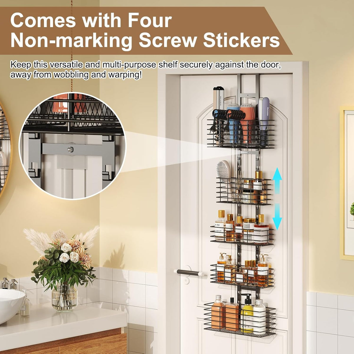 Over-the-Door Bathroom Organizer with 5 Shelves - Hair Dryer & Tool Storage