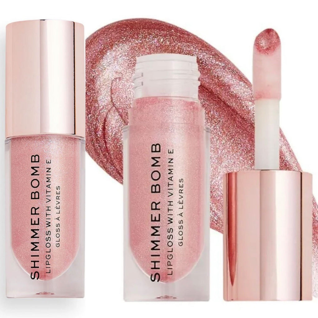 Plumping Lip Gloss - Shimmer Bomb by Makeup Revolution, Glimmer Nude, 0.17oz