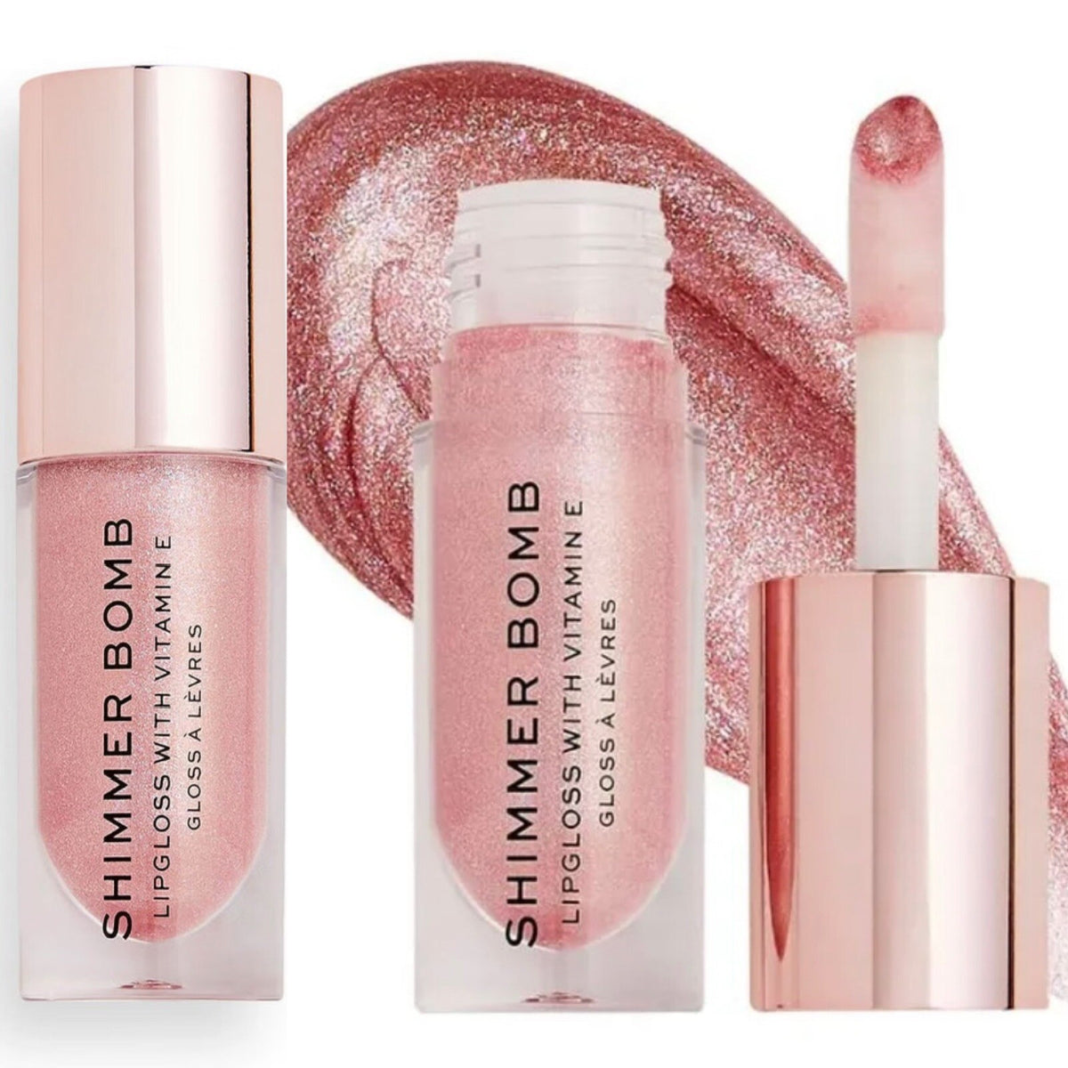 Plumping Lip Gloss - Shimmer Bomb by Makeup Revolution, Glimmer Nude, 0.17oz