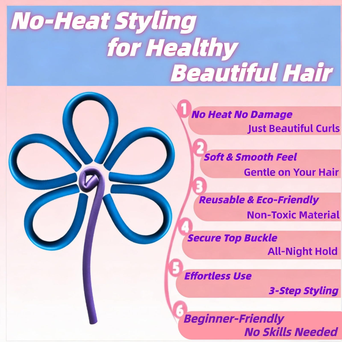 10 Pcs Flexible Hair Curling Rods - Soft Foam Curlers for Women and Girls, Blue