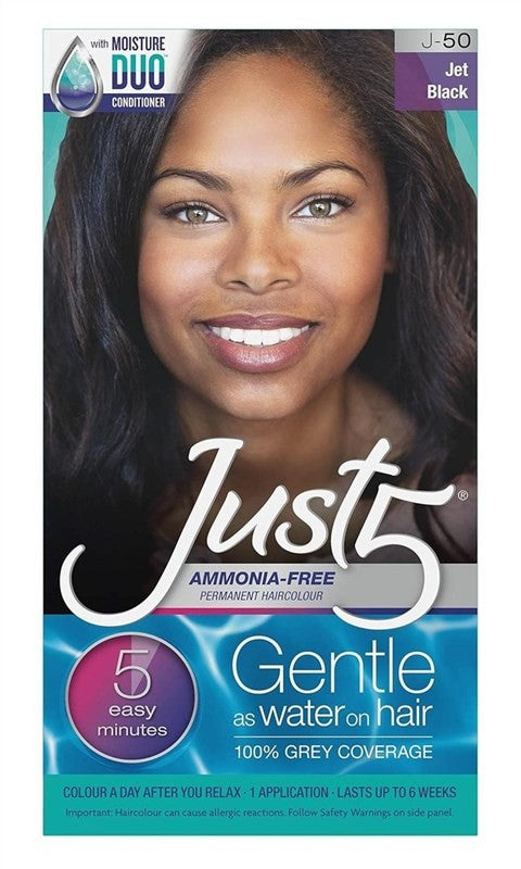 (3 Pack) Ammonia-Free Permanent Hair Color - Just 5 Jet Black, Lasts Up to 6 Weeks