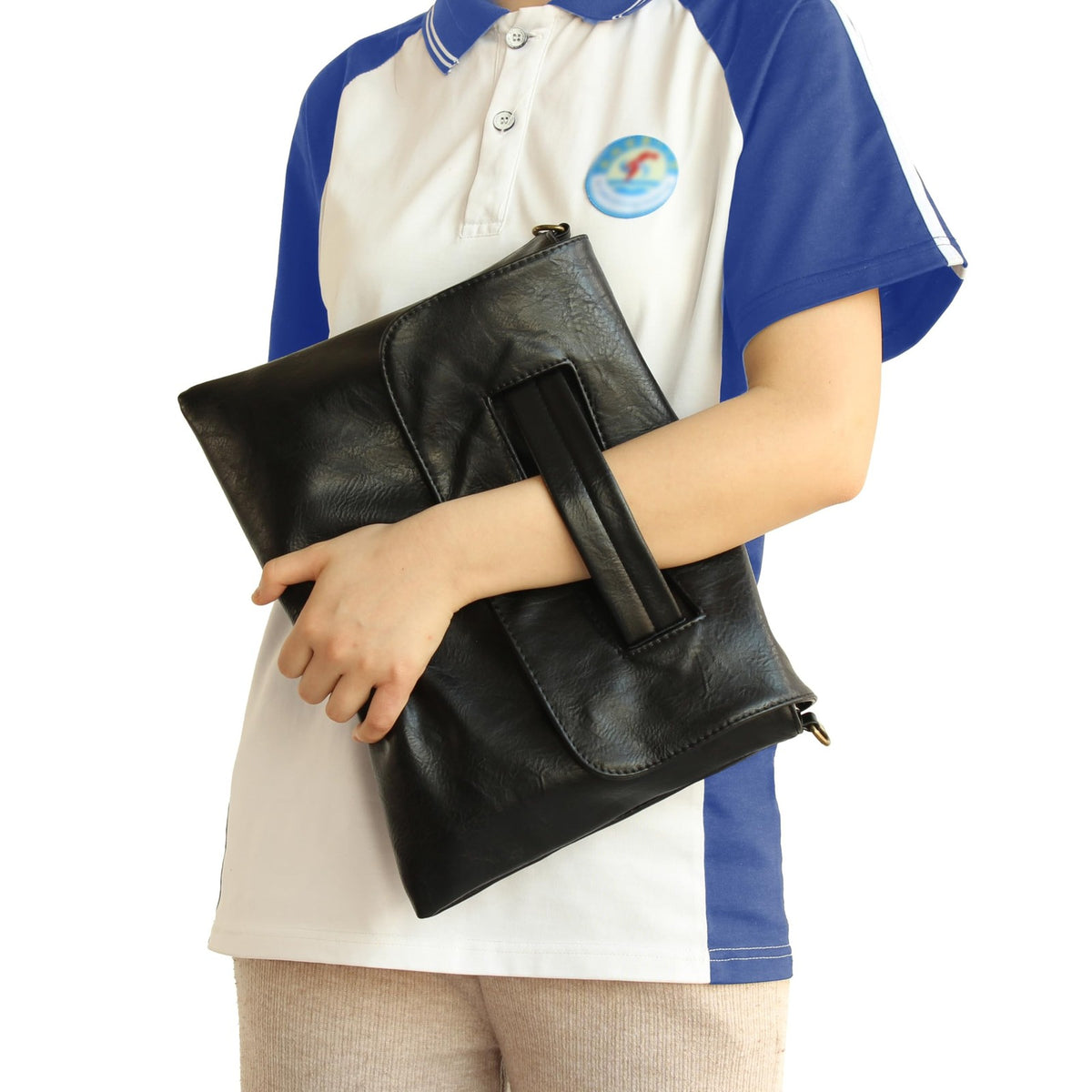 Large Black 3-in-1 Women's Clutch Shoulder Bag Faux Leather