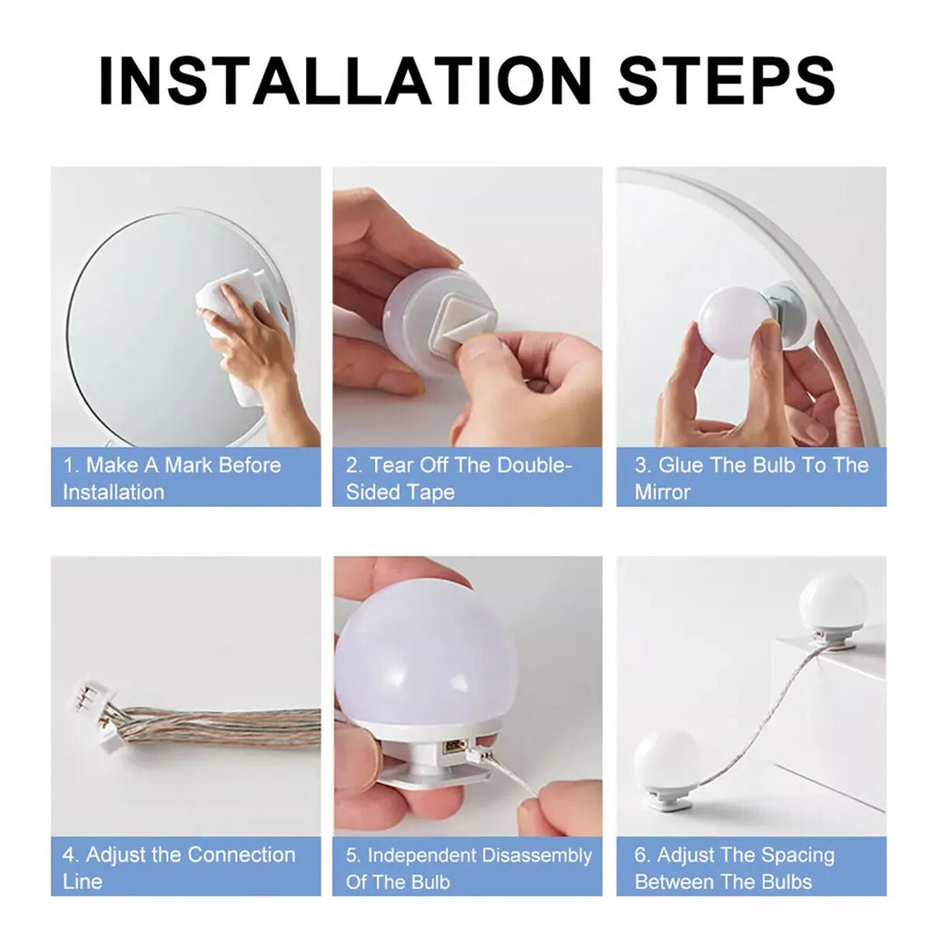 Dimmable LED Vanity Mirror Lights Kit with 10 Bulbs and Adjustable Brightness