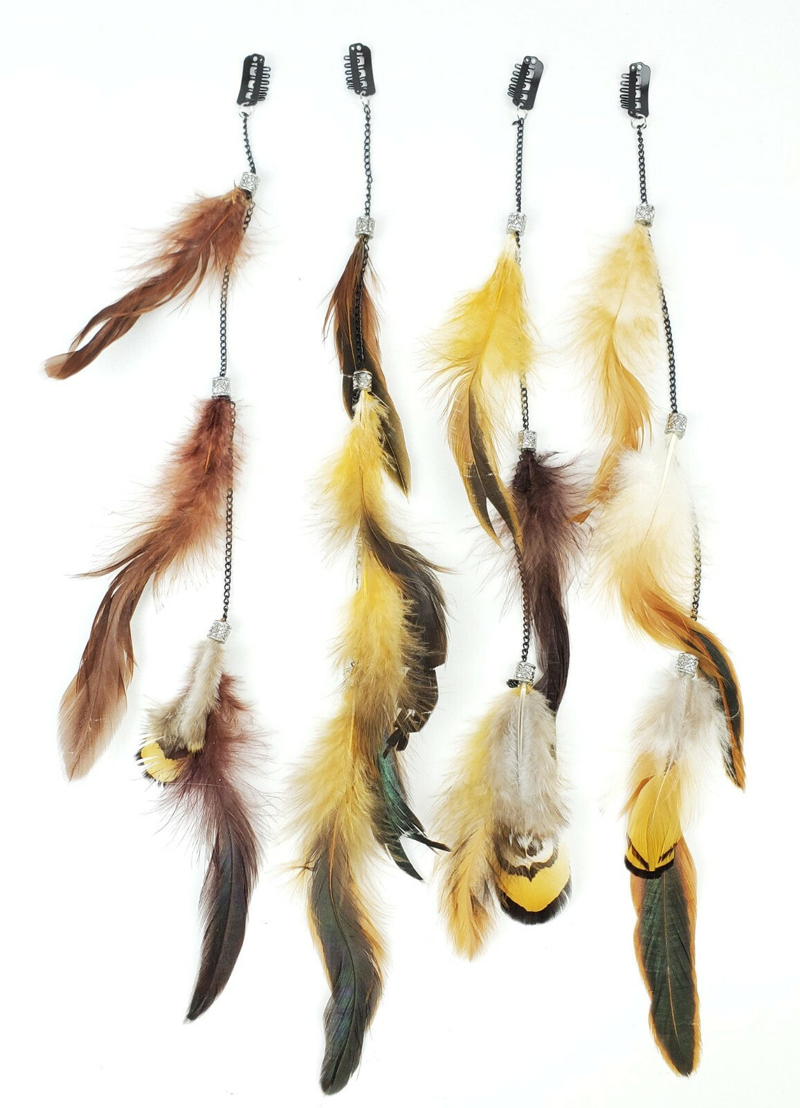 14-Inch Feather & Chain Hair Extensions with Clips - Assorted Colors