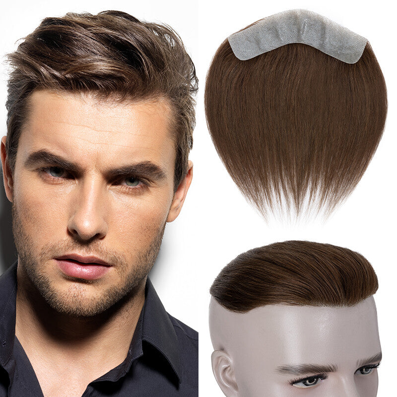 Men's Receding Hairline PU Hairpiece with Human Hair Toupee – Natural Look & Adjustable Fit