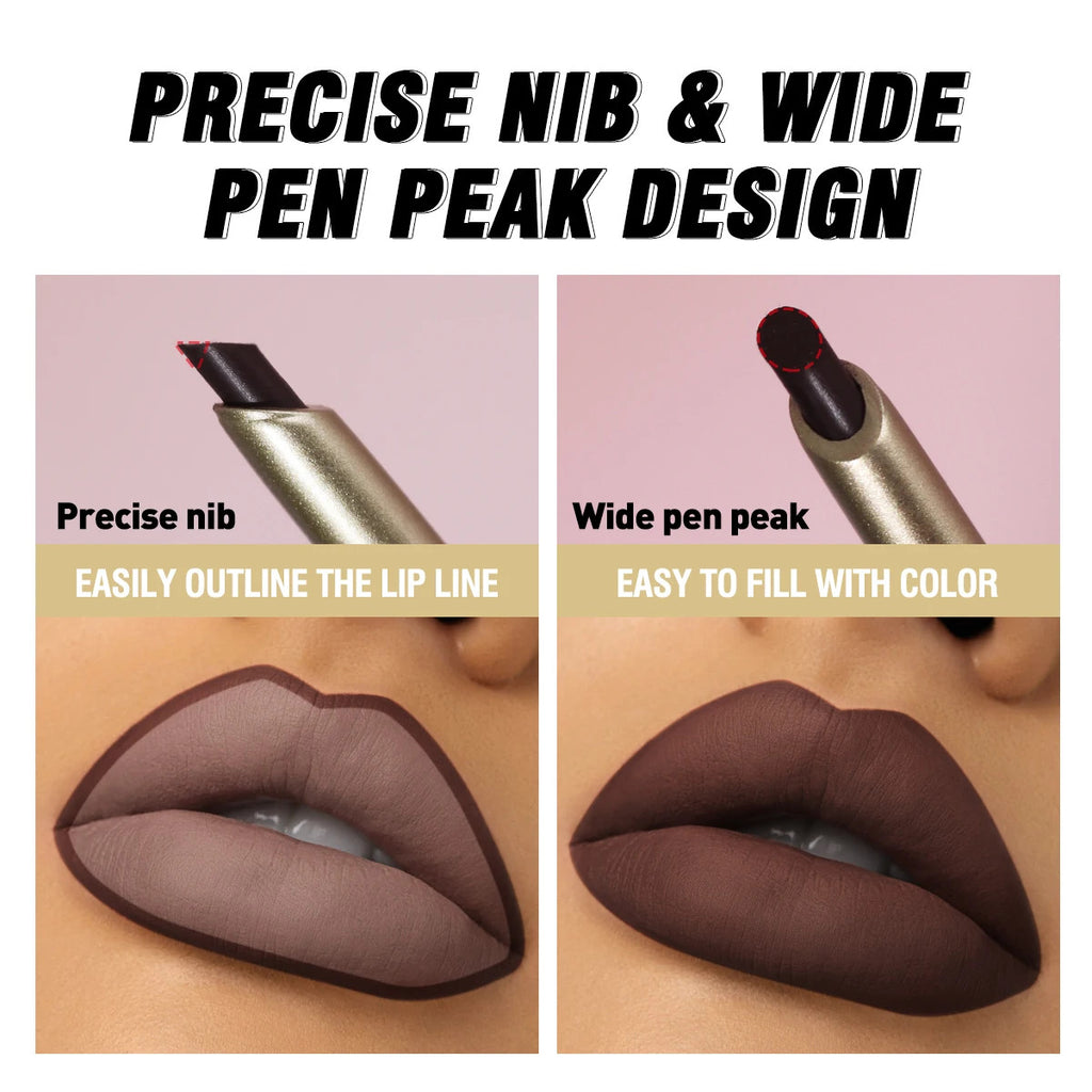 Matte 6-Color Lip Liner Pencil Set Bevel Design for Lip Contour and Nude Looks