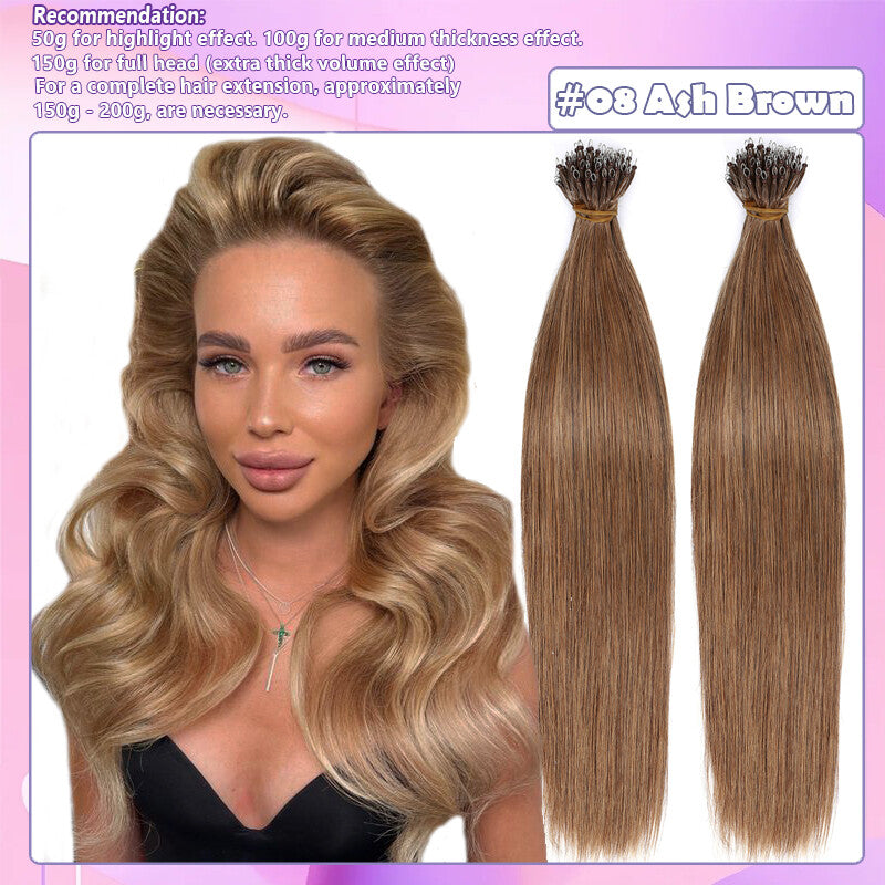 100% Remy Human Hair Extensions Nano Ring Beads - Multiple Lengths & Colors