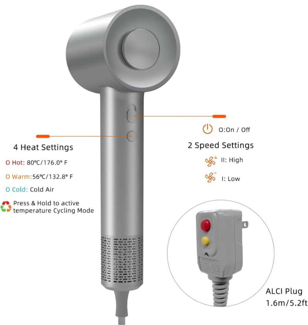 High Speed Ionic Hair Dryer 1600W with Brushless Motor & Cold Shot
