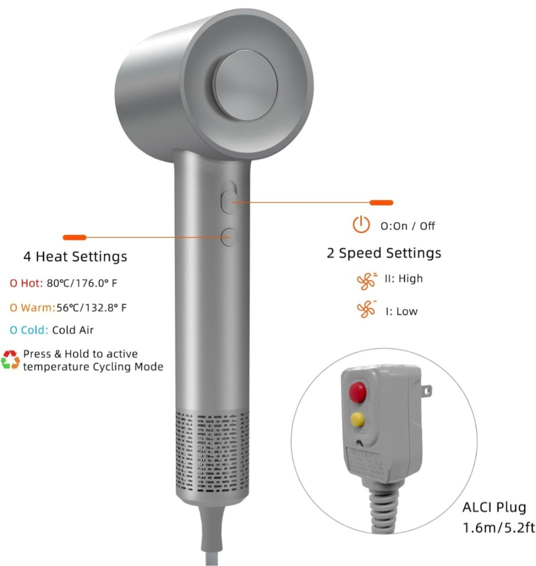 High Speed Ionic Hair Dryer 1600W with Brushless Motor & Cold Shot