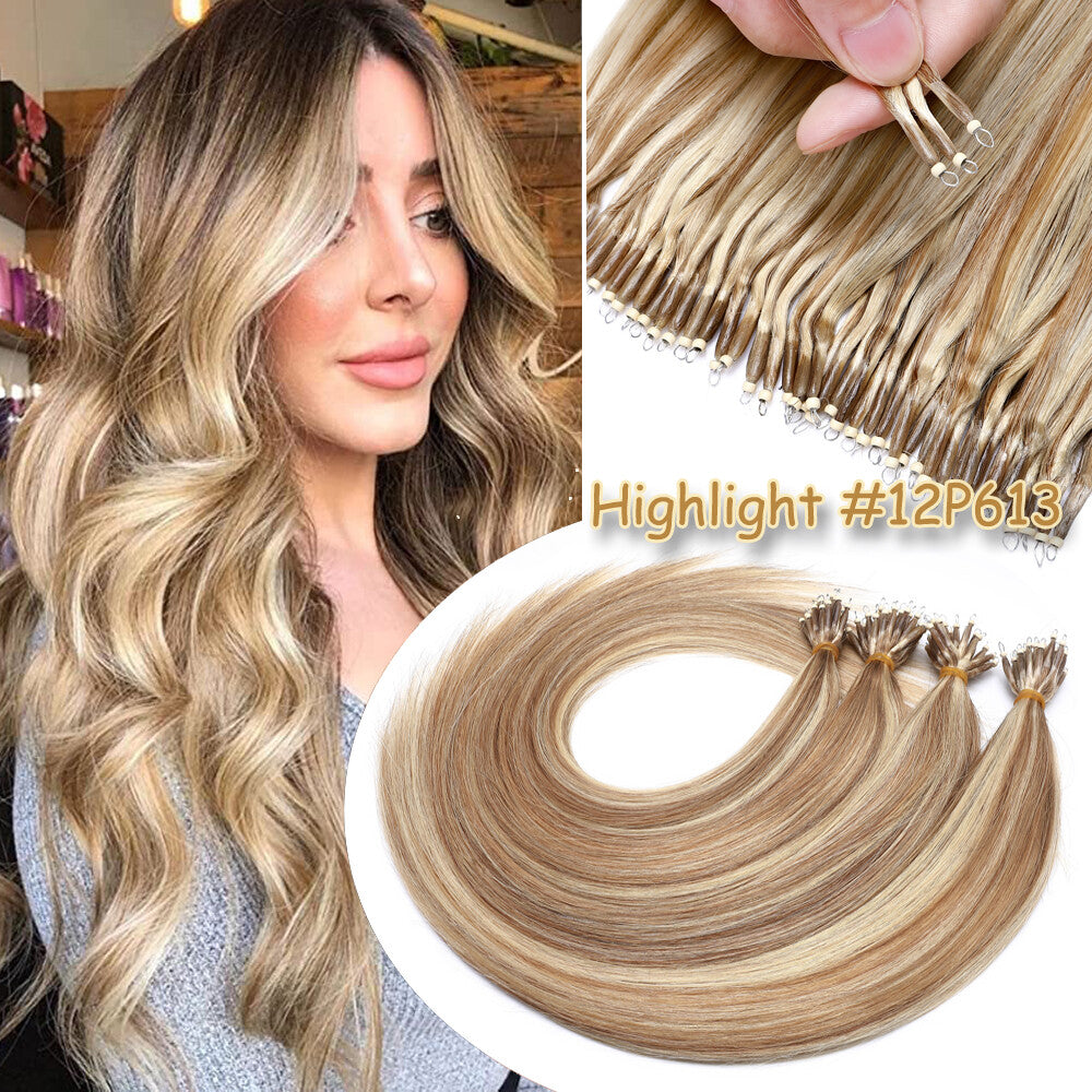 150Pcs Thick Remy Human Hair Extensions Nano Ring Micro Loop Beads - Multiple Colors & Lengths