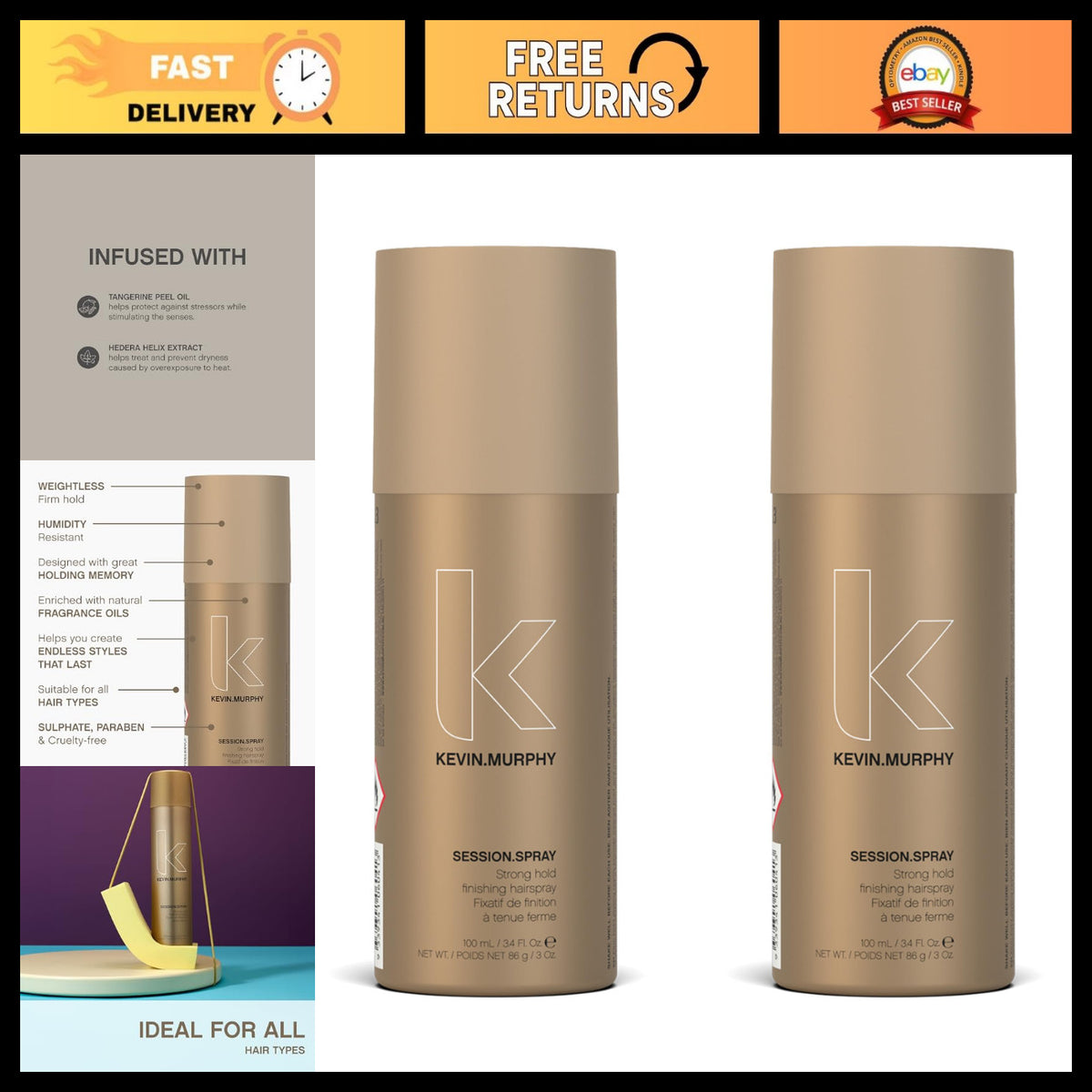 Strong Hold Hair Spray 3.4 oz - Long Lasting, Humidity Resistant Finishing Spray - 2 Pack