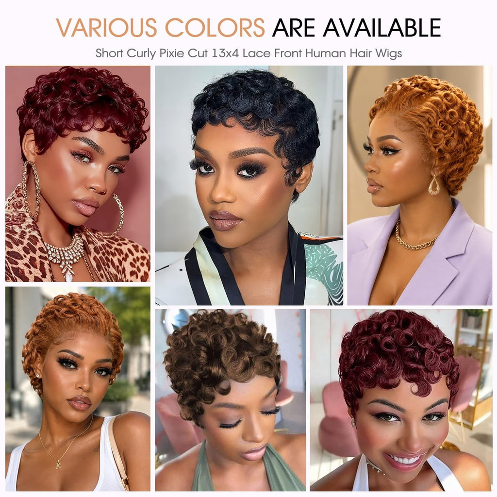 Short Curly Pixie Wig 13x4 Lace Front Human Hair Natural Black Style