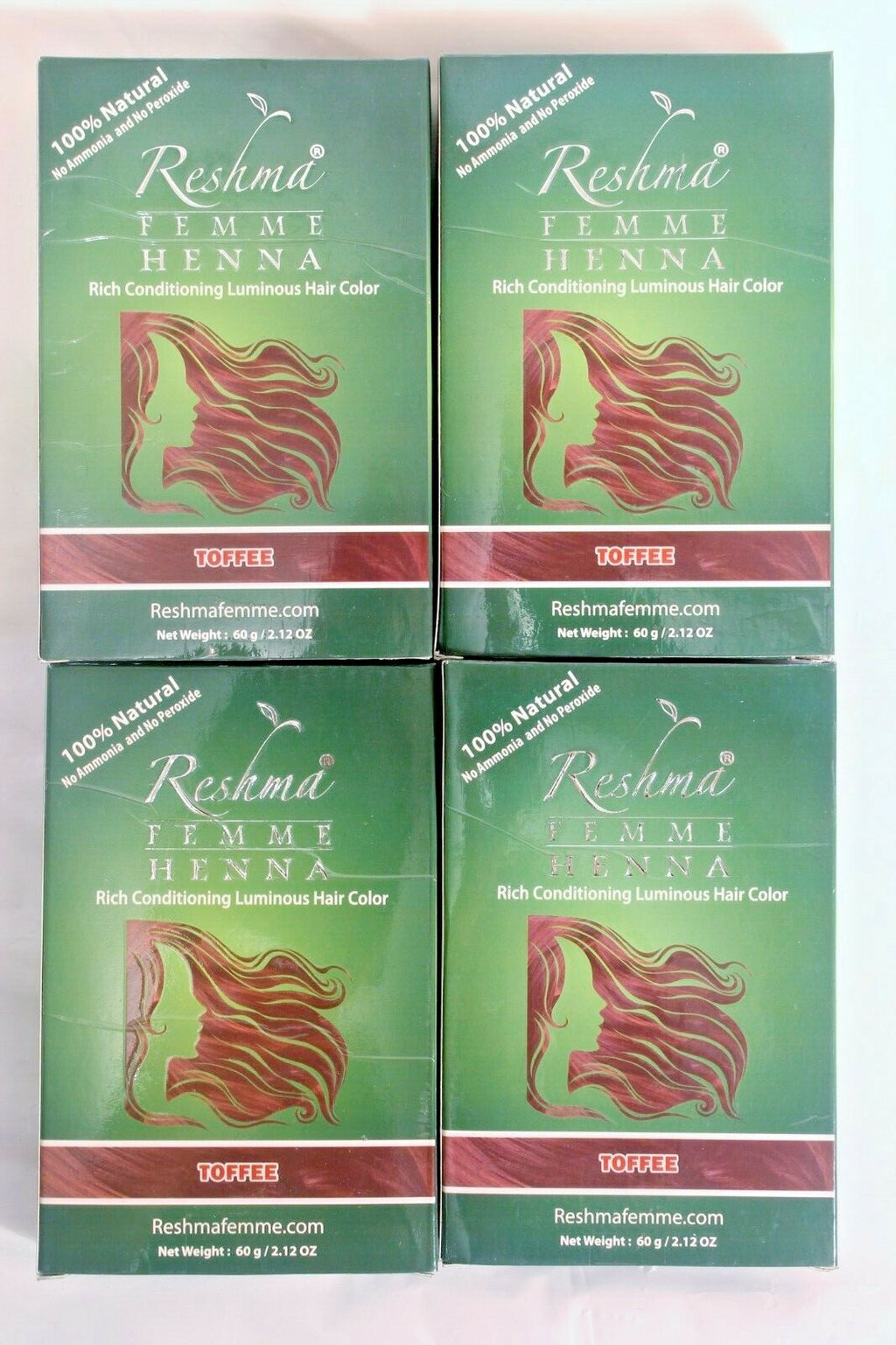 4-Pack Reshma Femme Henna Hair Color Toffee 2.12 oz | Semi-Permanent Natural Hair Dye