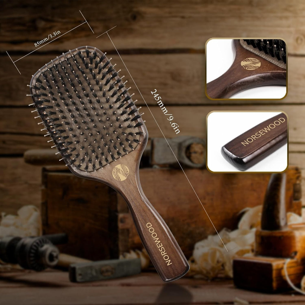Boar Bristle Hair Brush Set for Detangling & Shine - All Hair Types