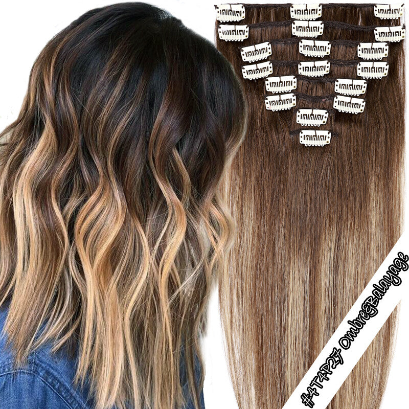 100% Human Hair Extensions Clip-In Full Head Set - Multiple Colors & Lengths