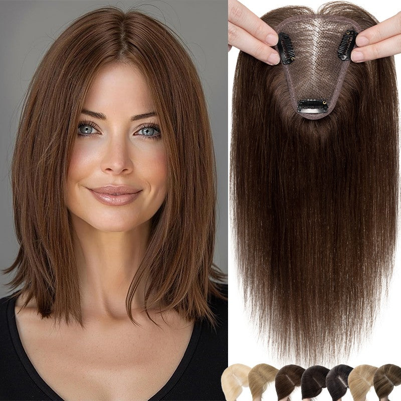 Clip-In Human Hair Topper with Lace Base - Remy Hair for Thinning Hair